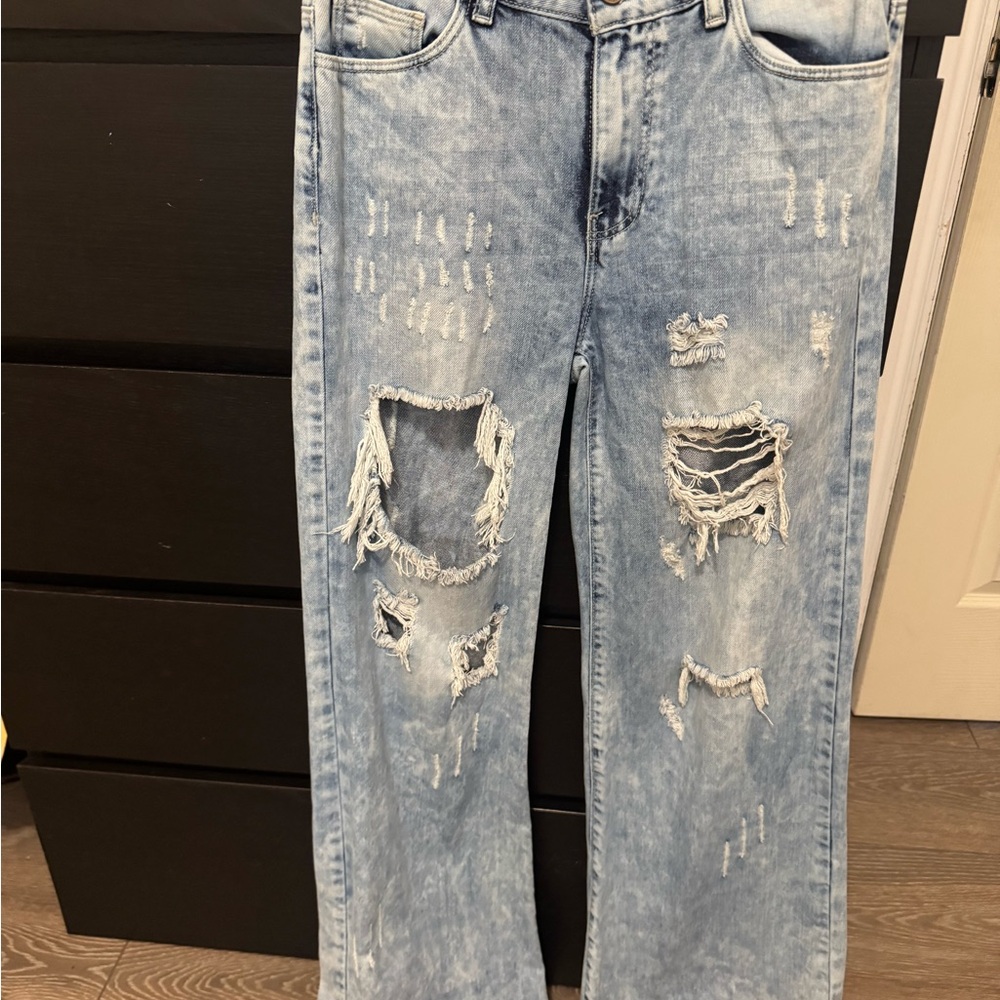 Distressed Light Blue Flare Jeans